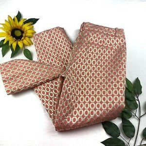 J.Crew Café Capri - Coral Gilded Dot Brocade Sz 10